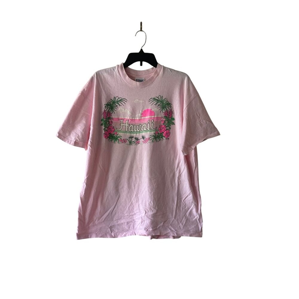 Vintage Hawaii Tshirt Neon Pink Single Stitch Graphics 1989 80s 90s1980s Read XL